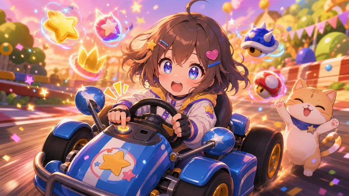 カート初心者がアイテムボタンを探しながら走るイメージ