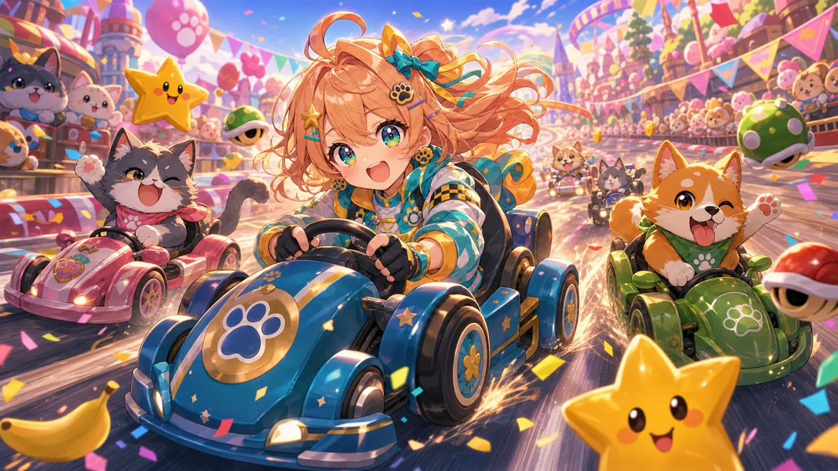 藍沢エマ『マリオカートワールド』CATチームでわんにゃんバトルへ よちよち設定から1位争いまでにぎやかな初戦 のV-BUZZ独自アイキャッチ