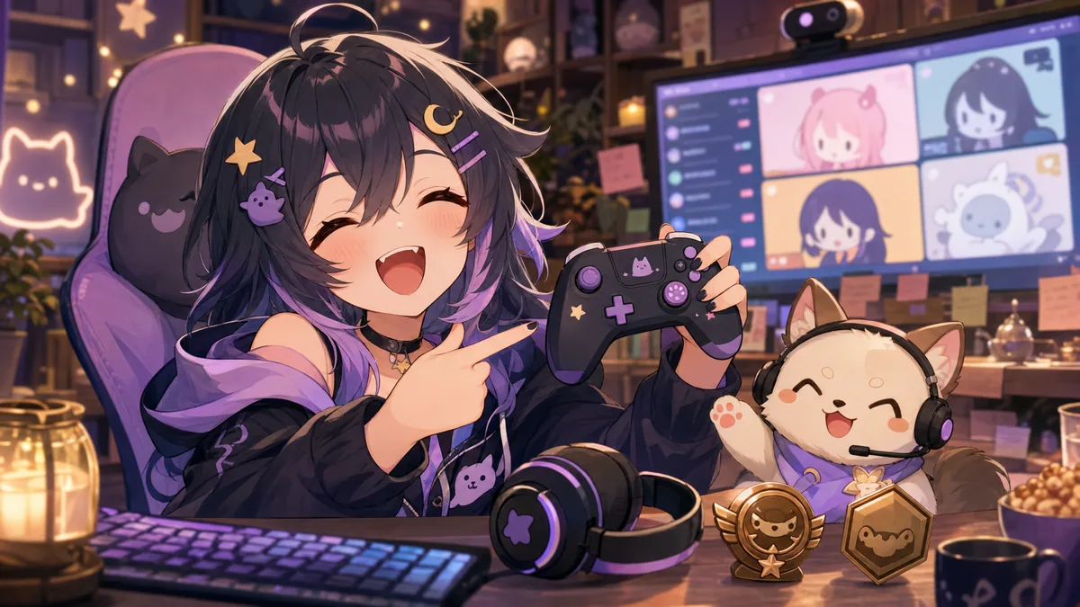低ランクのゲームコラボを笑いながら話す配信机のオリジナルイメージ