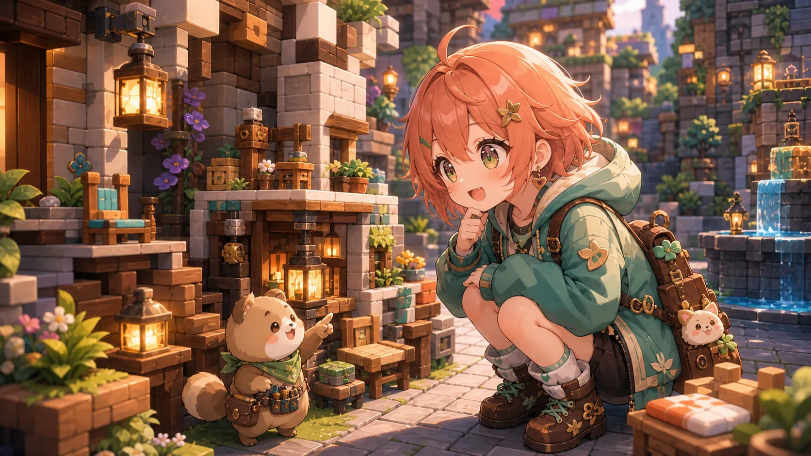 建築の細部を眺めるオリジナルキャラクターのイメージ