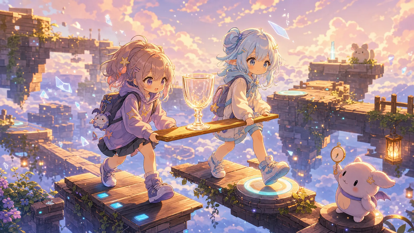 足場ごとに同時ジャンプと1人ずつのジャンプを切り替えるオリジナルキャラクターのイメージ