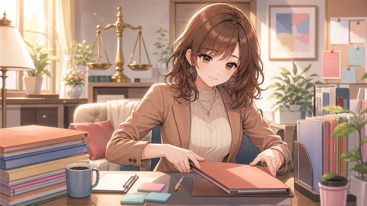 診断書のない机でカレンダーと書類を囲む女性キャラクターのイメージ