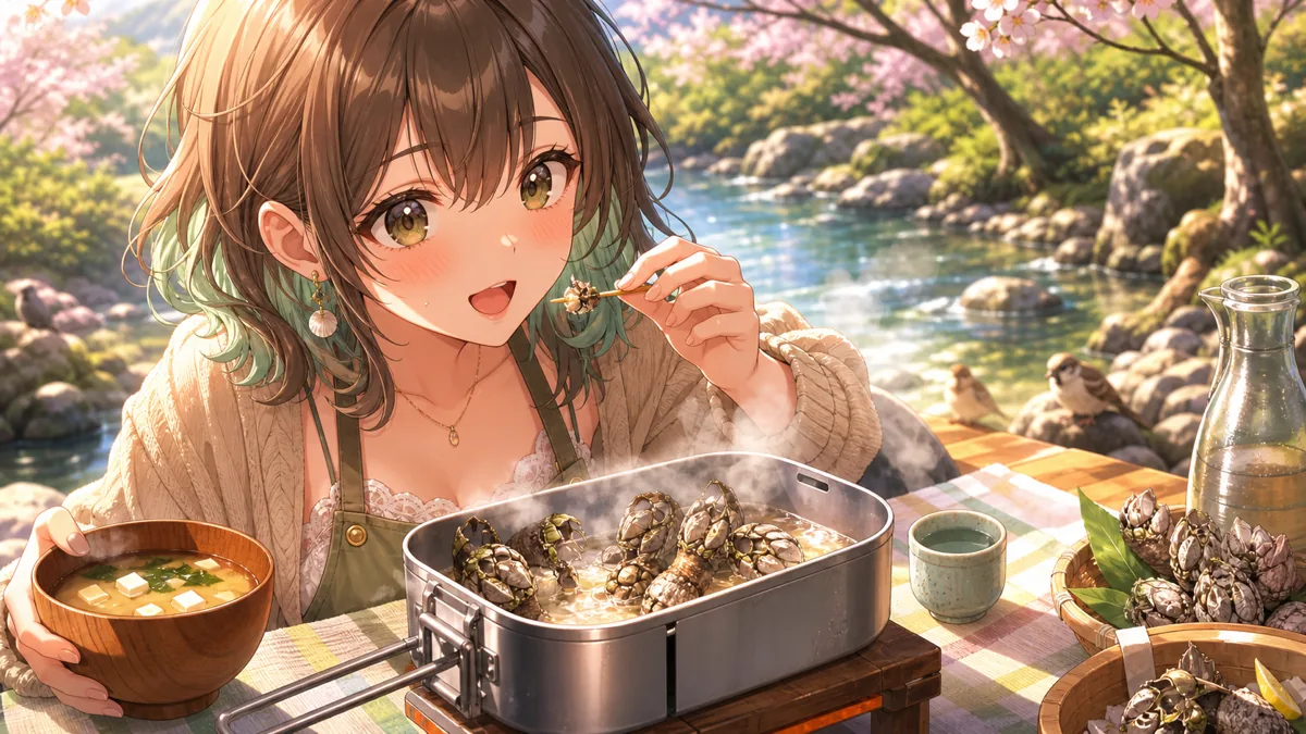 酒蒸しと味噌汁の香りを楽しむオリジナルキャラクター