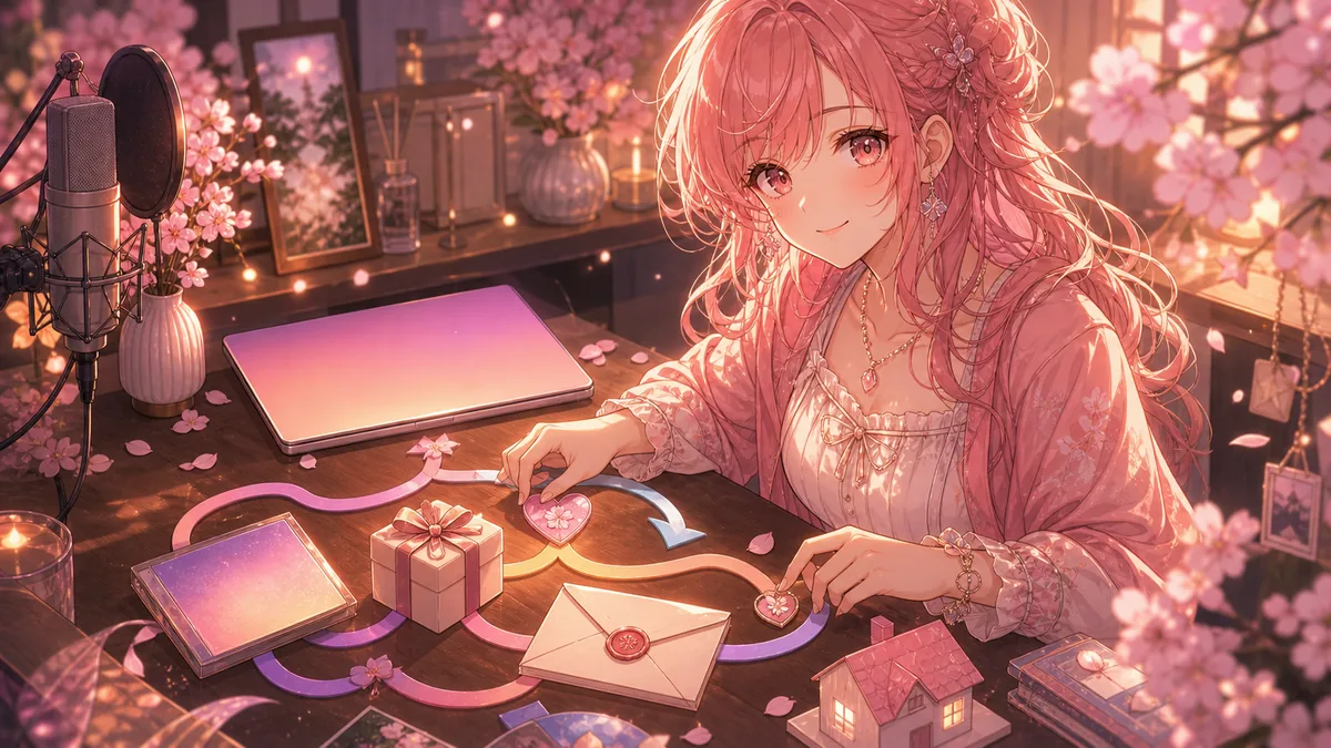 MV視聴後に公式導線を整理するオリジナル女性キャラクターのイメージ