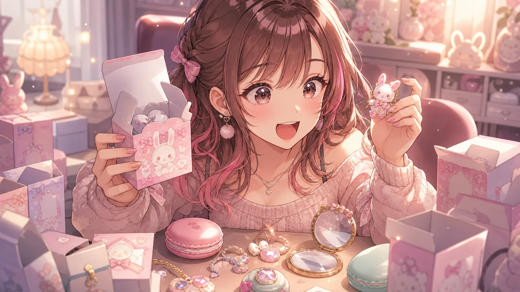 ブラインド商品を開けて一喜一憂する場面をイメージしたイラスト