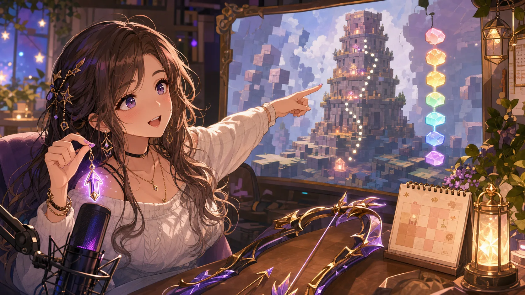塔攻略の現在地を確認しながら7層ネメシスへ向かうかわいいオリジナル女性キャラクターのイメージ