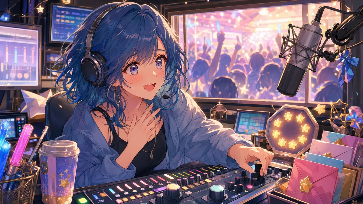 星街すいせい8周年モニタリング企画の裏側を描いたカラオケルームとコントロールブース