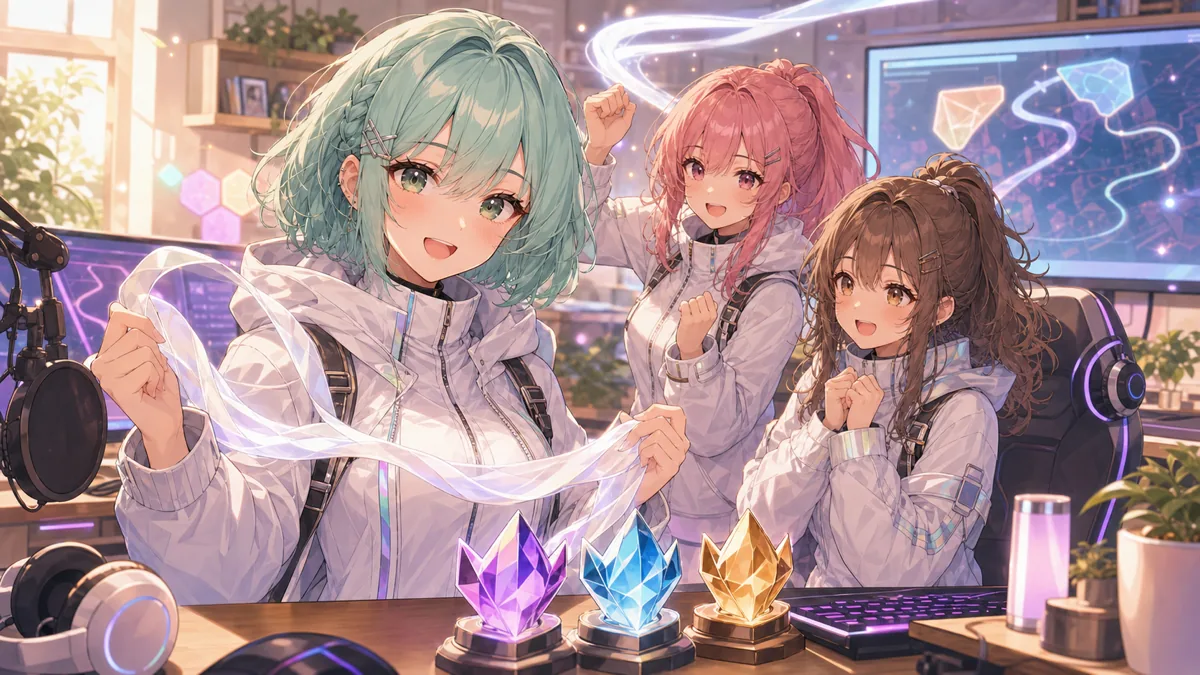 白い移動ルートと戦術マップを前に準備するオリジナル女性キャラクターたち