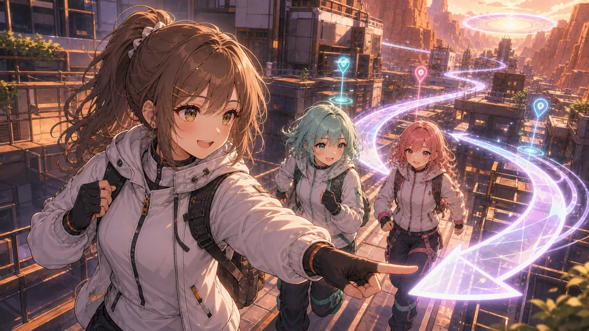 帰り道と屋上戦を抽象UIで示すかわいいオリジナルゲーム配信イラスト