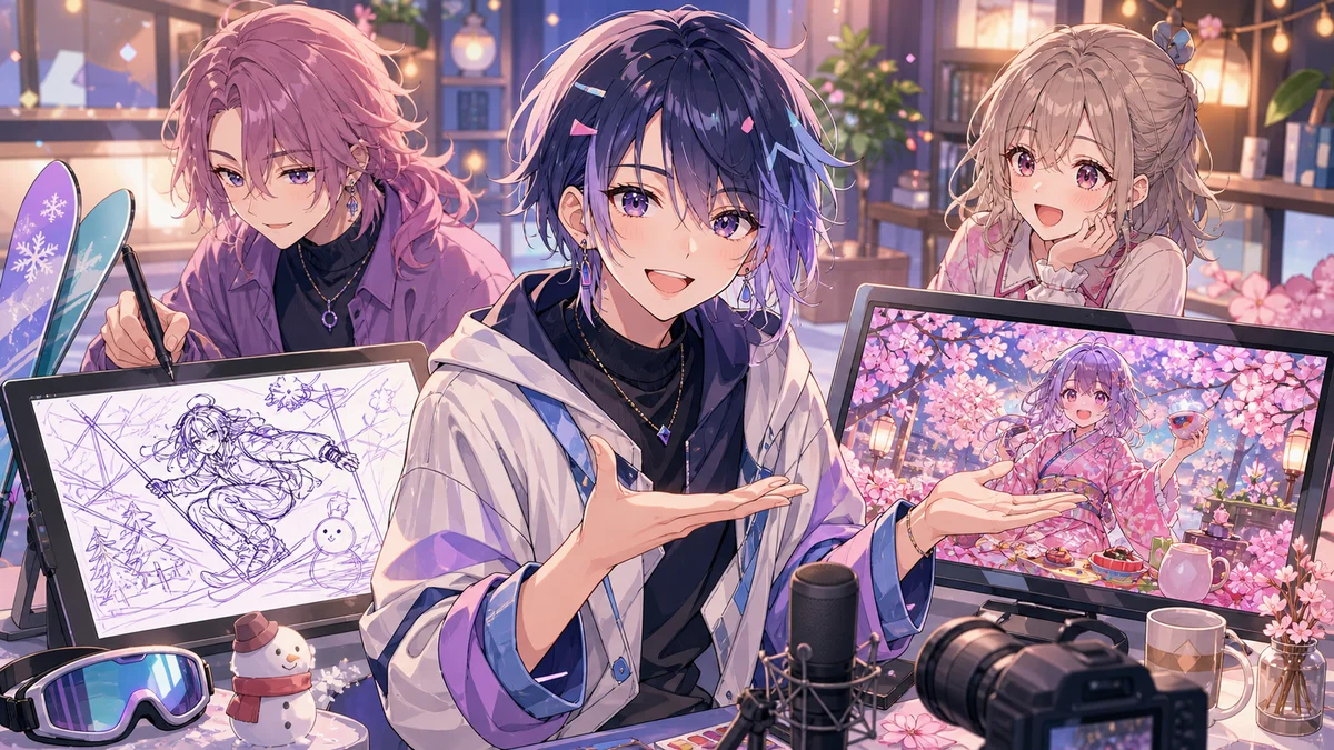 ラフと完成イラストを見比べる配信企画のイメージ
