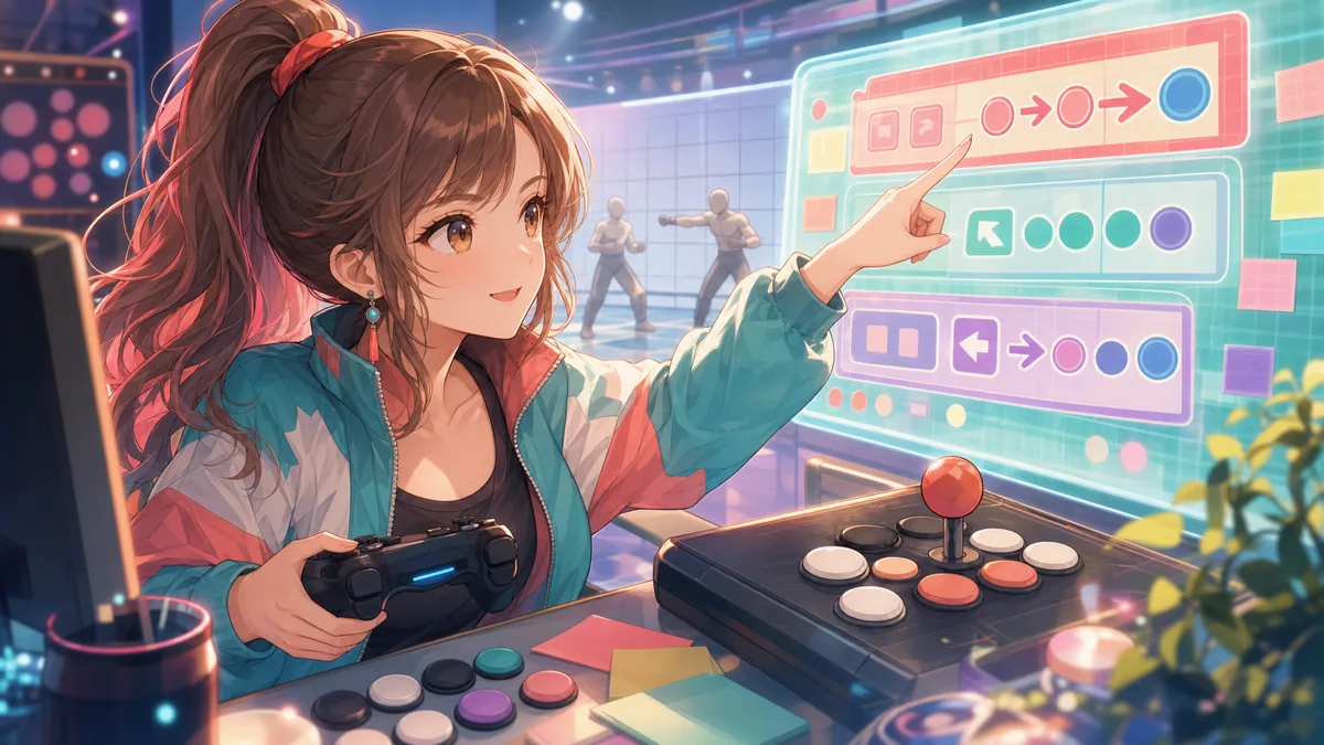 コマンドリストと練習メニューを見ながら技を試すイメージ