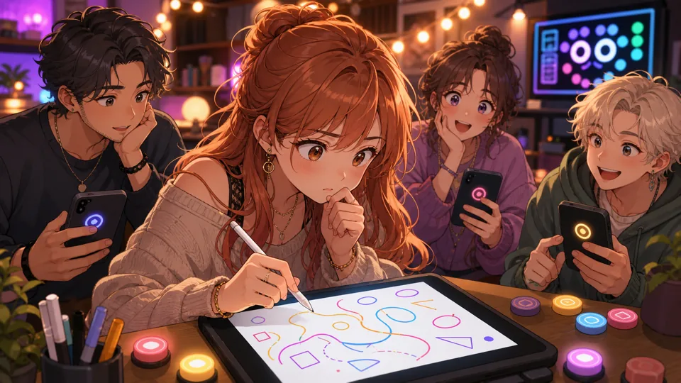 線を足すか迷いながらスマートフォンで回答するゲーム配信のイメージ