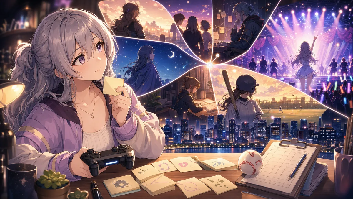 机上でゲーム配信の複数の場面を整理するイメージ