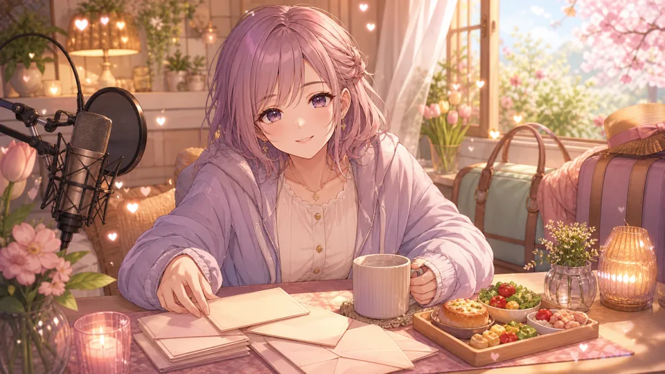 コメントや手紙と春の予定を前にするオリジナル女性キャラクター