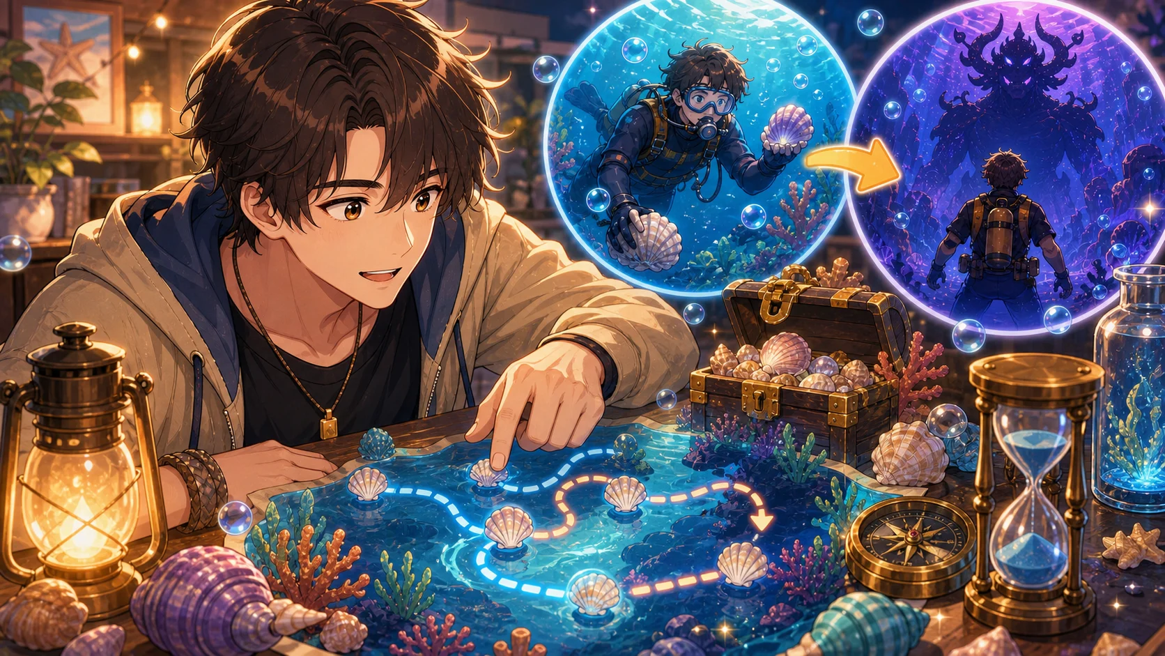 海中ルートの整理と次回への導線をイメージしたオリジナルイラスト