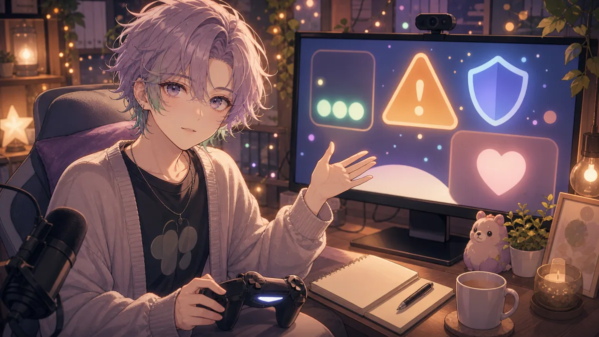注意書きとコメントルールを確認してから物語ゲームを始める中性的なオリジナルキャラクターのイメージ