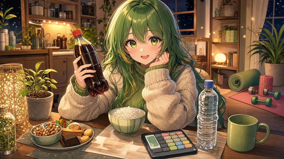 机の上に茶碗、飲み物、メニュー写真のないタブレットを置いた明るい雑談イメージ