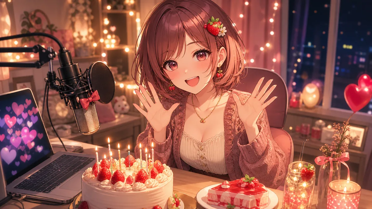 ケーキを囲む夜更かし配信のイメージ