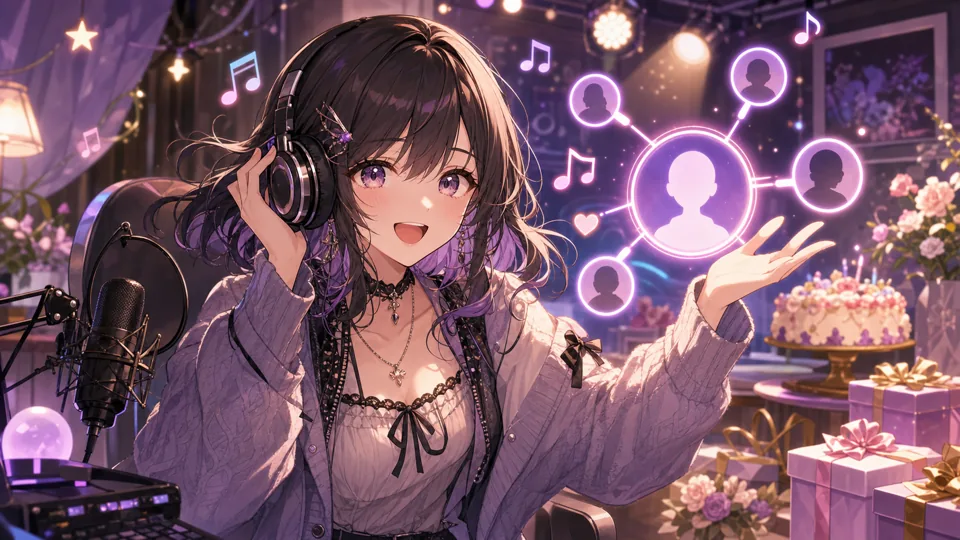 40分台に初めての通話がつながり歌枠リレーの縁で祝福されるオリジナル女性キャラクターのイメージ