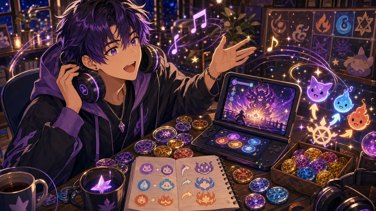 屋上のボス戦を前に懐かしいゲーム音楽へ反応するオリジナル男性キャラクターのイメージ