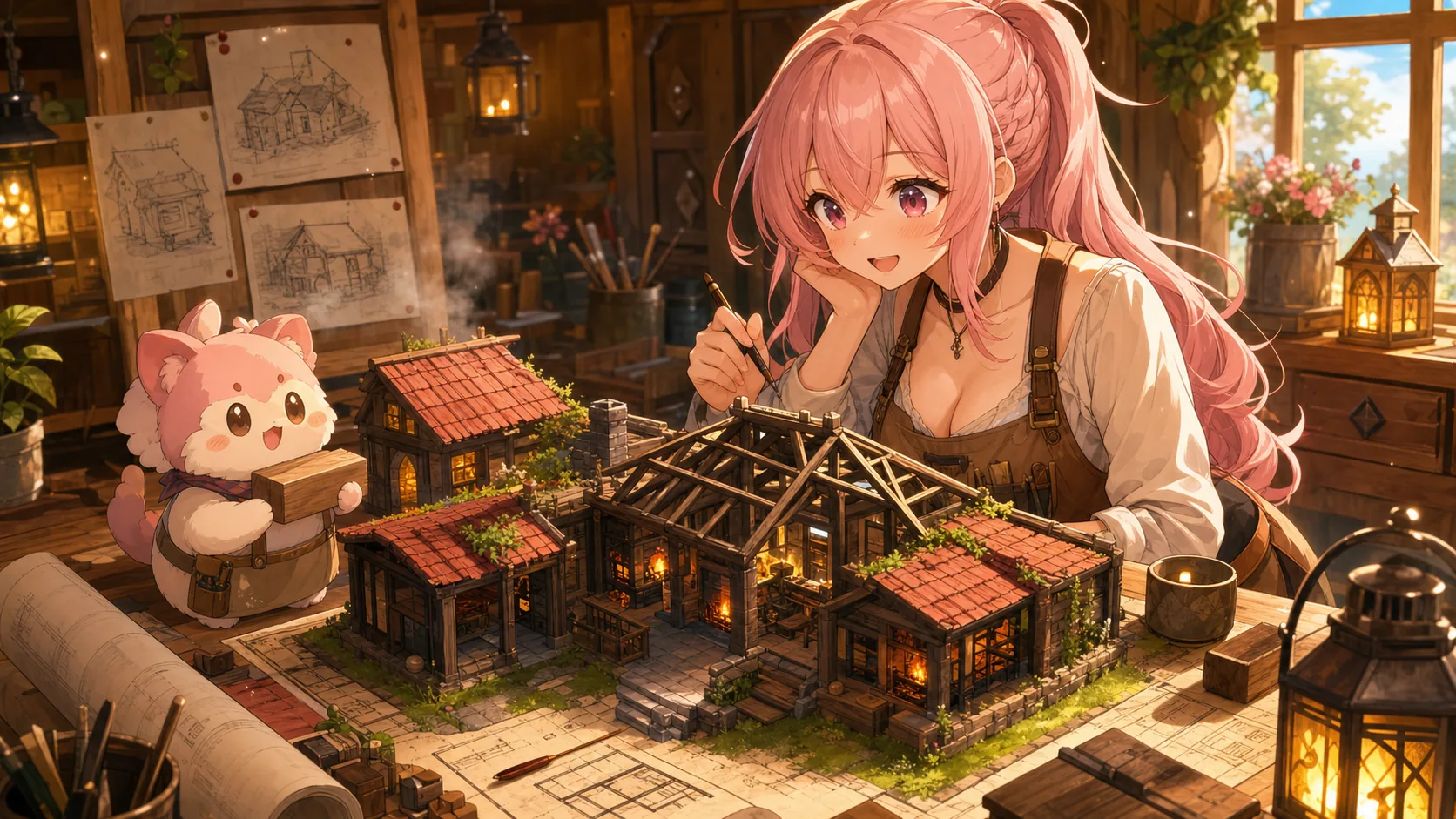 三つに分かれた鍛冶屋の中央区画を考えるオリジナルキャラクターのイメージ