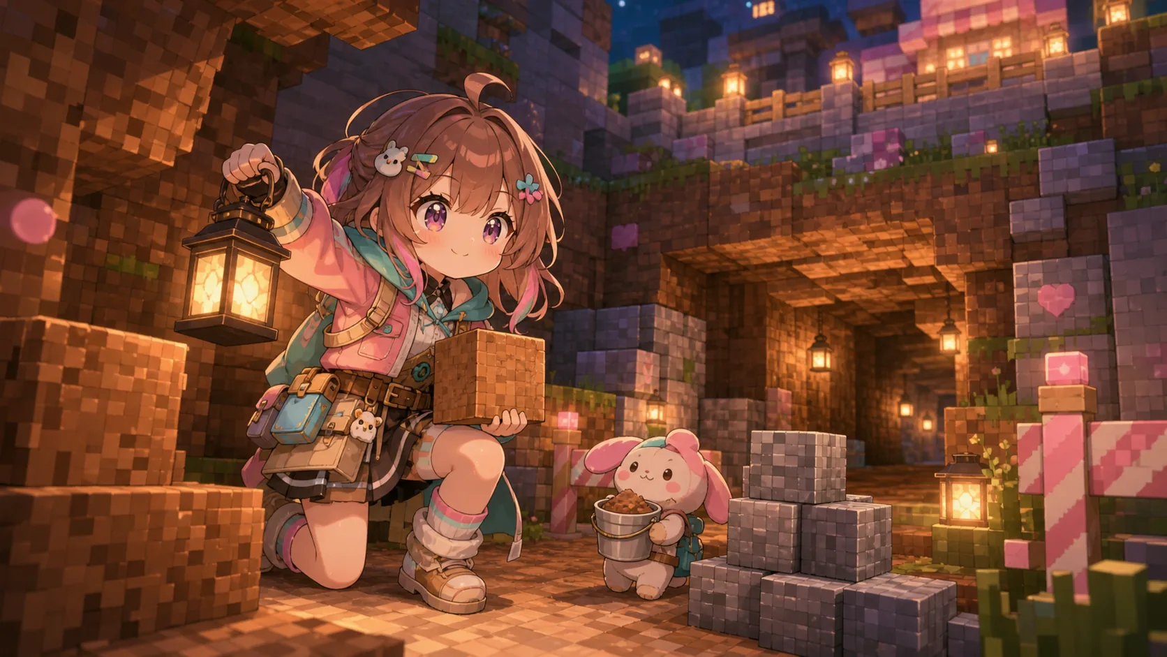 地下トンネルを土と石で埋めるオリジナルキャラクターのイメージ