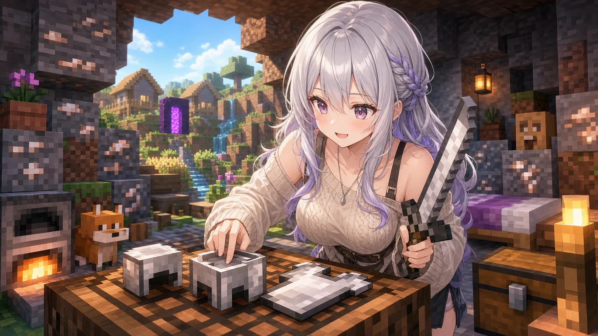 七瀬ゆい、Minecraftで鉄装備だけのエンドラ討伐を始動 作戦会議から鉄58個回収まで進んだ初回 のV-BUZZ独自アイキャッチ