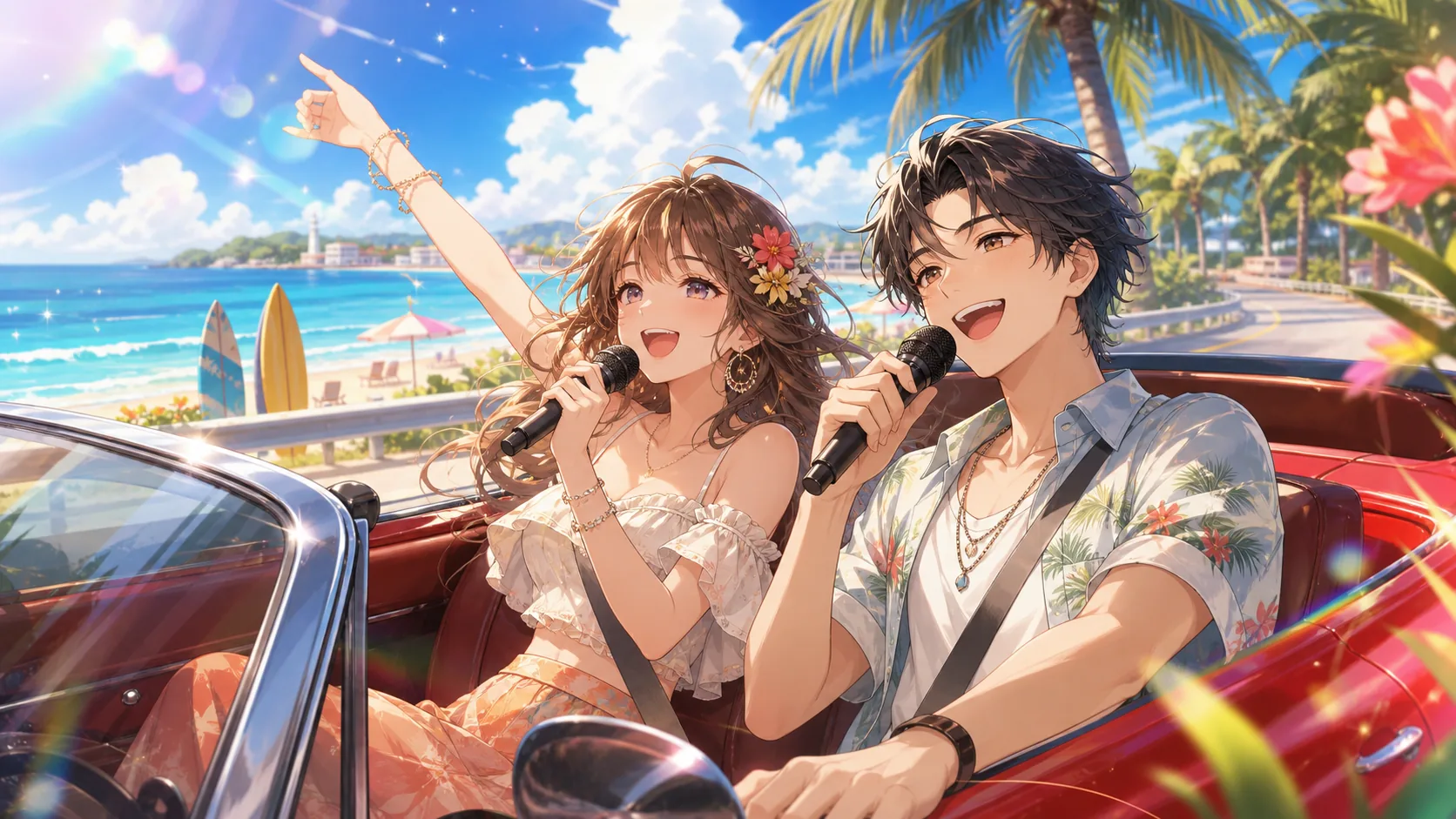 海辺ドライブで夏曲を歌うコラボのイメージ