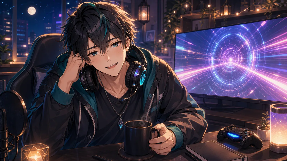 深夜のゲーム配信が終わりへ向かう温かい部屋のイメージ