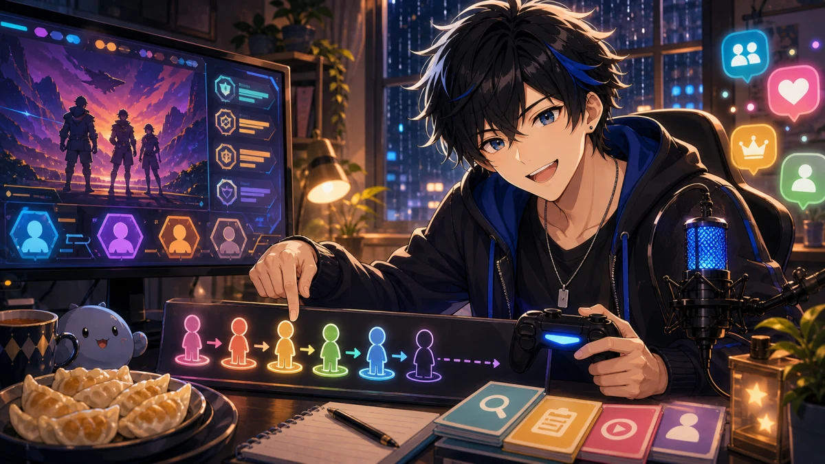 配信ルールの順番と確認元を整理するゲーム配信部屋のイメージ