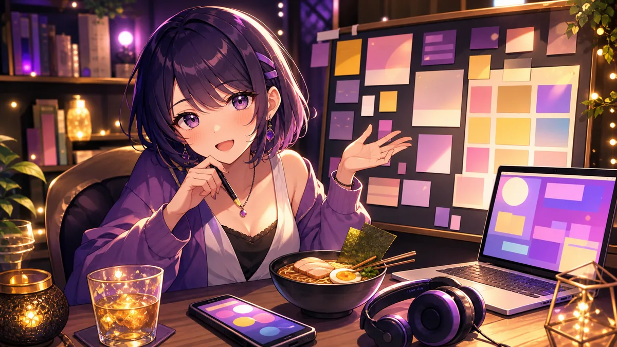 カレンダーと配信予定を見ながら次の確認先を整理するオリジナル女性キャラクターのイメージ