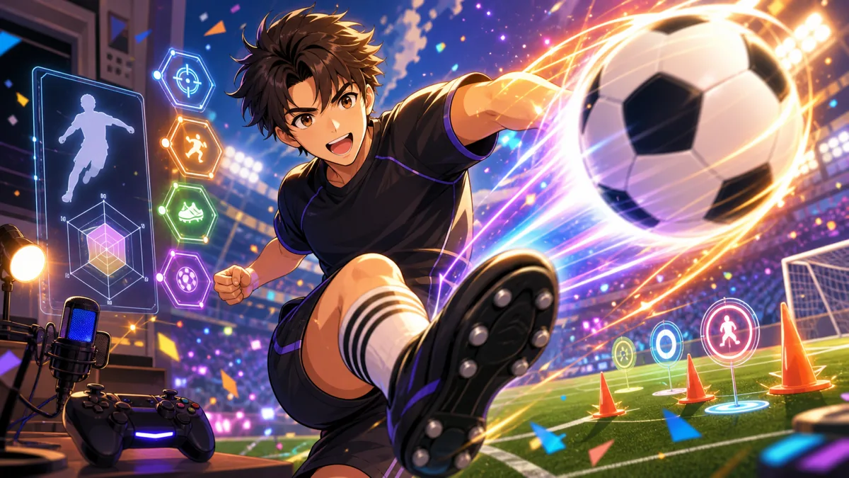 必殺シュートと選抜テストの熱さをかわいく表現したサッカー配信イメージ