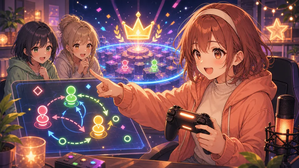 三人分の抽象UIと合図を確認するApex配信イメージ