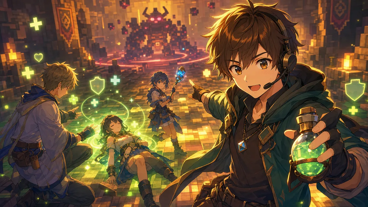 1層リベンジで火力と蘇生を声掛けするオリジナル男性キャラクターのイメージ