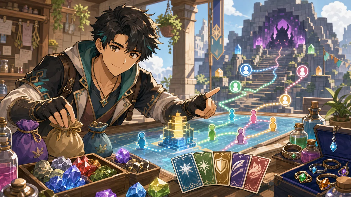 DoZ10層準備でスキルと素材を確認する男性オリジナルキャラクターのイメージ