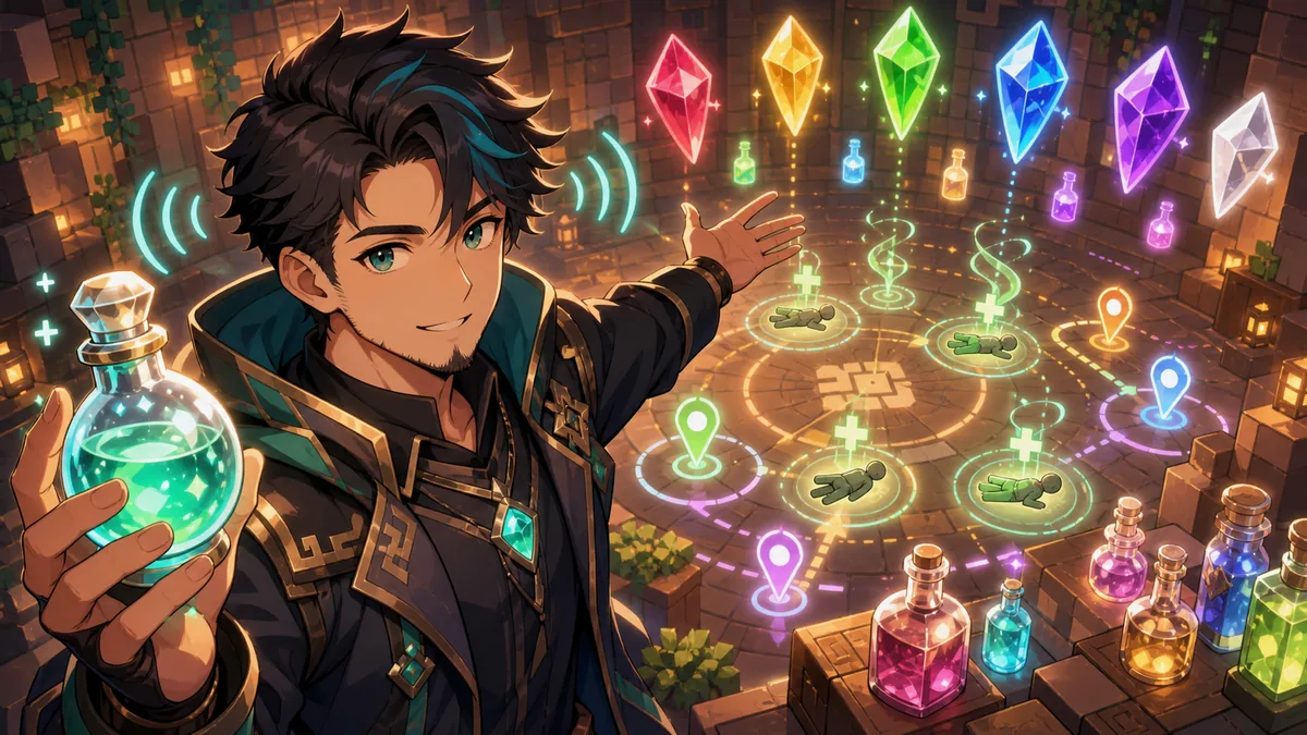 10層ボス前に色コールと蘇生の声掛けを確認する男性オリジナルキャラクターのイメージ