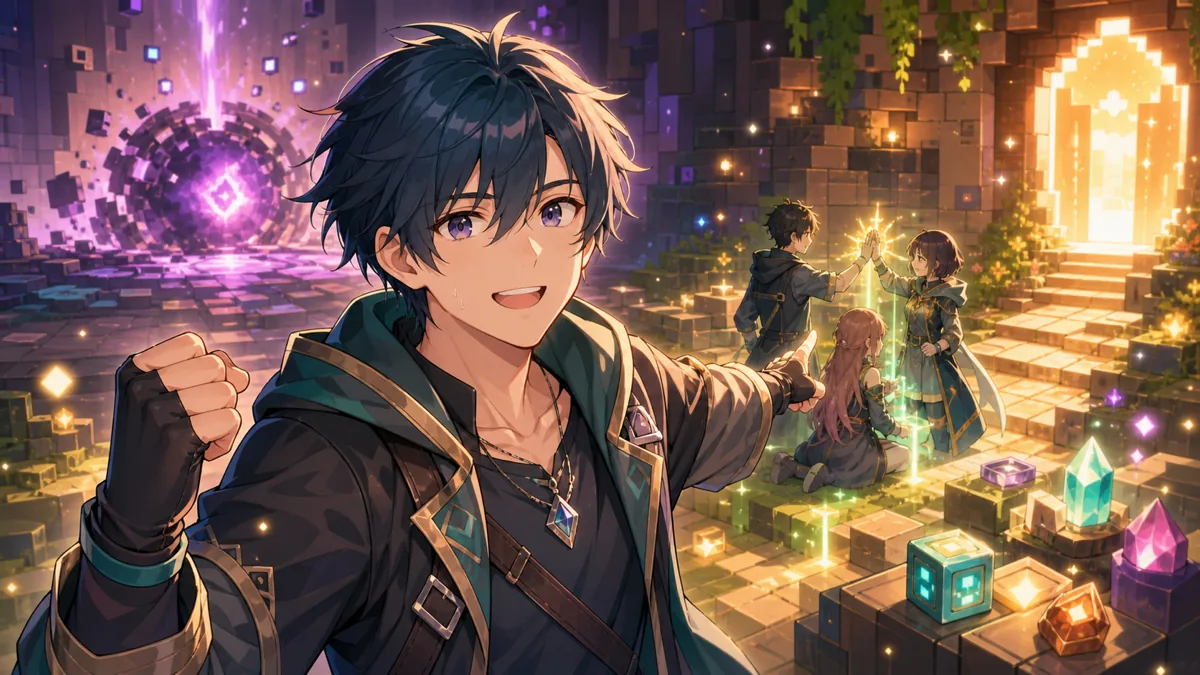 終盤の5層レイド討伐後に次の挑戦を整理するオリジナル男性キャラクターのイメージ