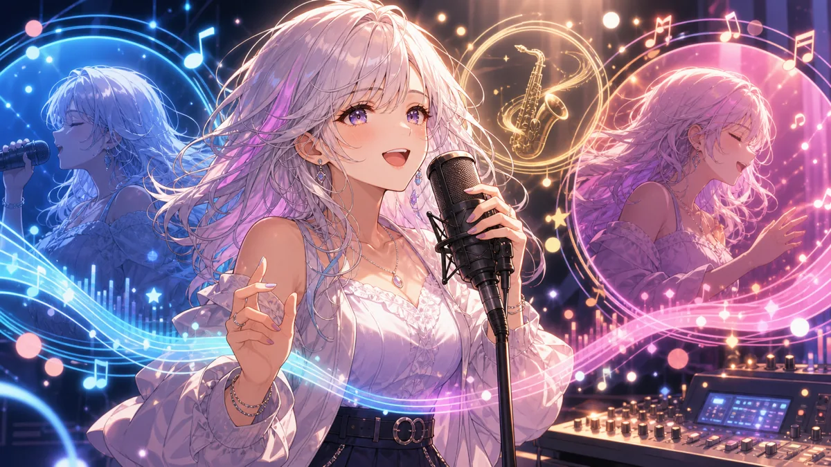 英語パートから日本語パートへ声の距離が変わるオリジナル女性シンガーのイメージ