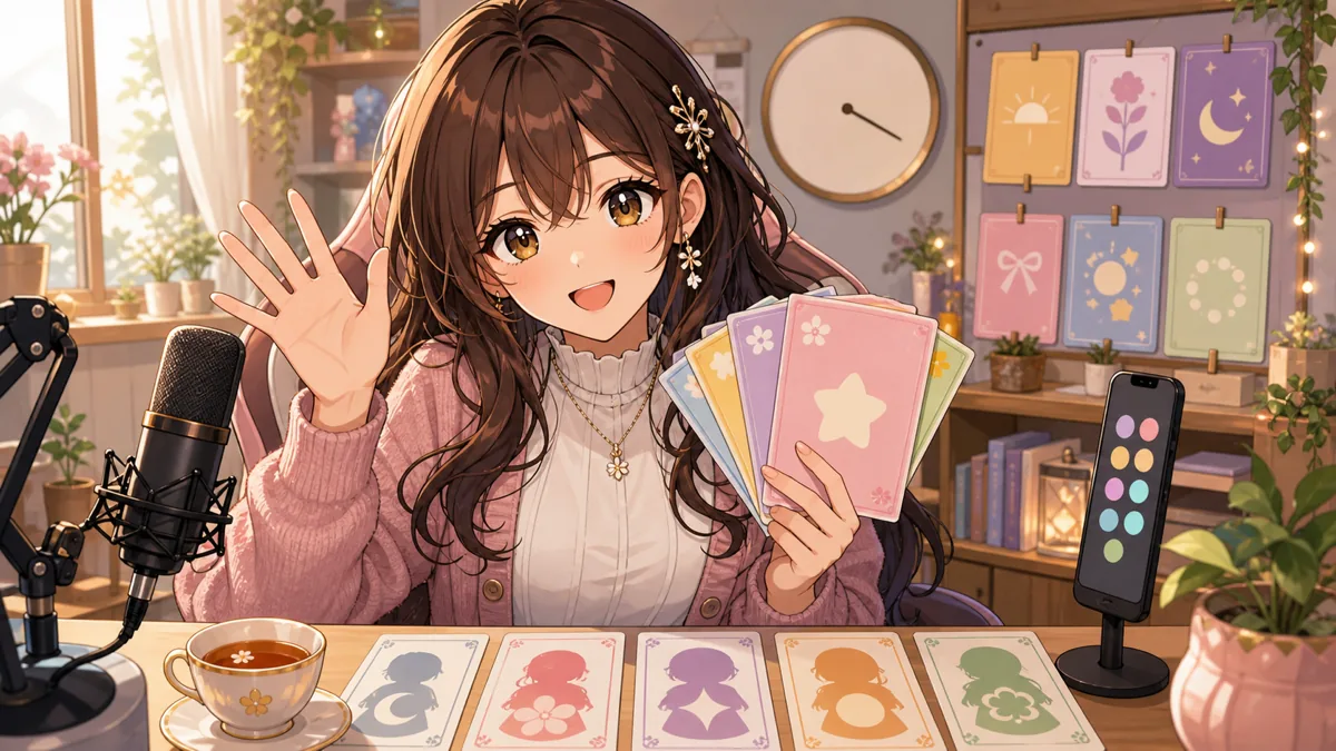 昼12時のアニメ企画へ向けて時計と予定メモを確認するオリジナル女性キャラクターのイメージ