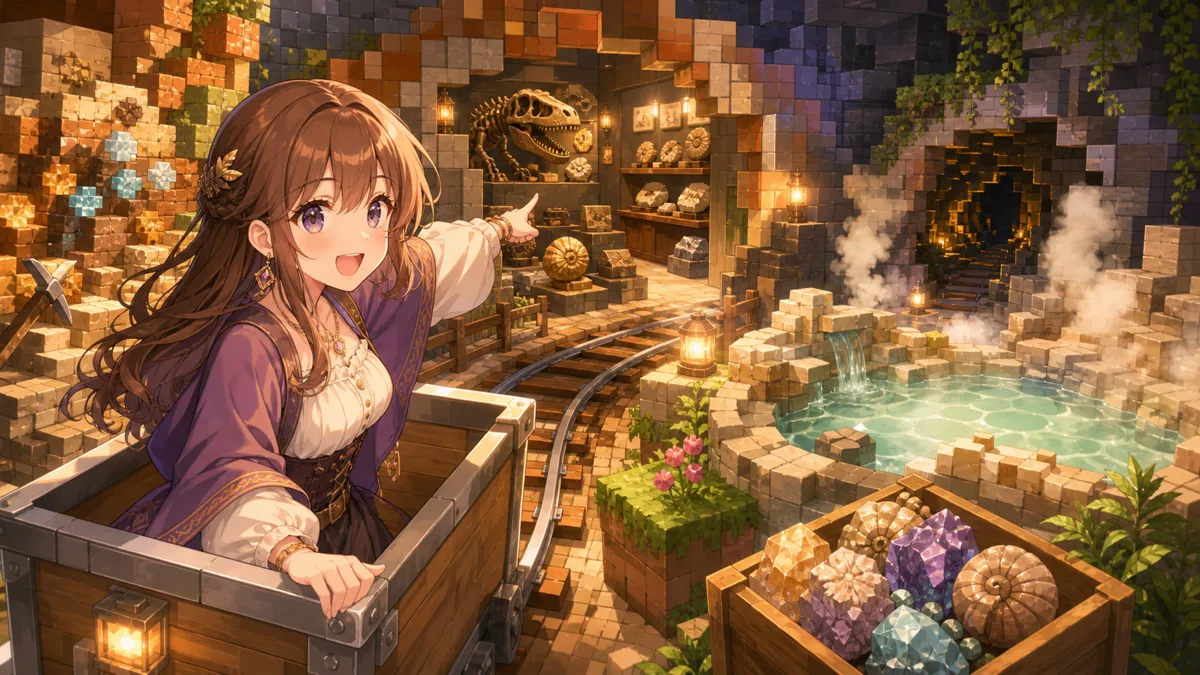トロッコで博物館と温泉を案内するオリジナルキャラクターのイメージ