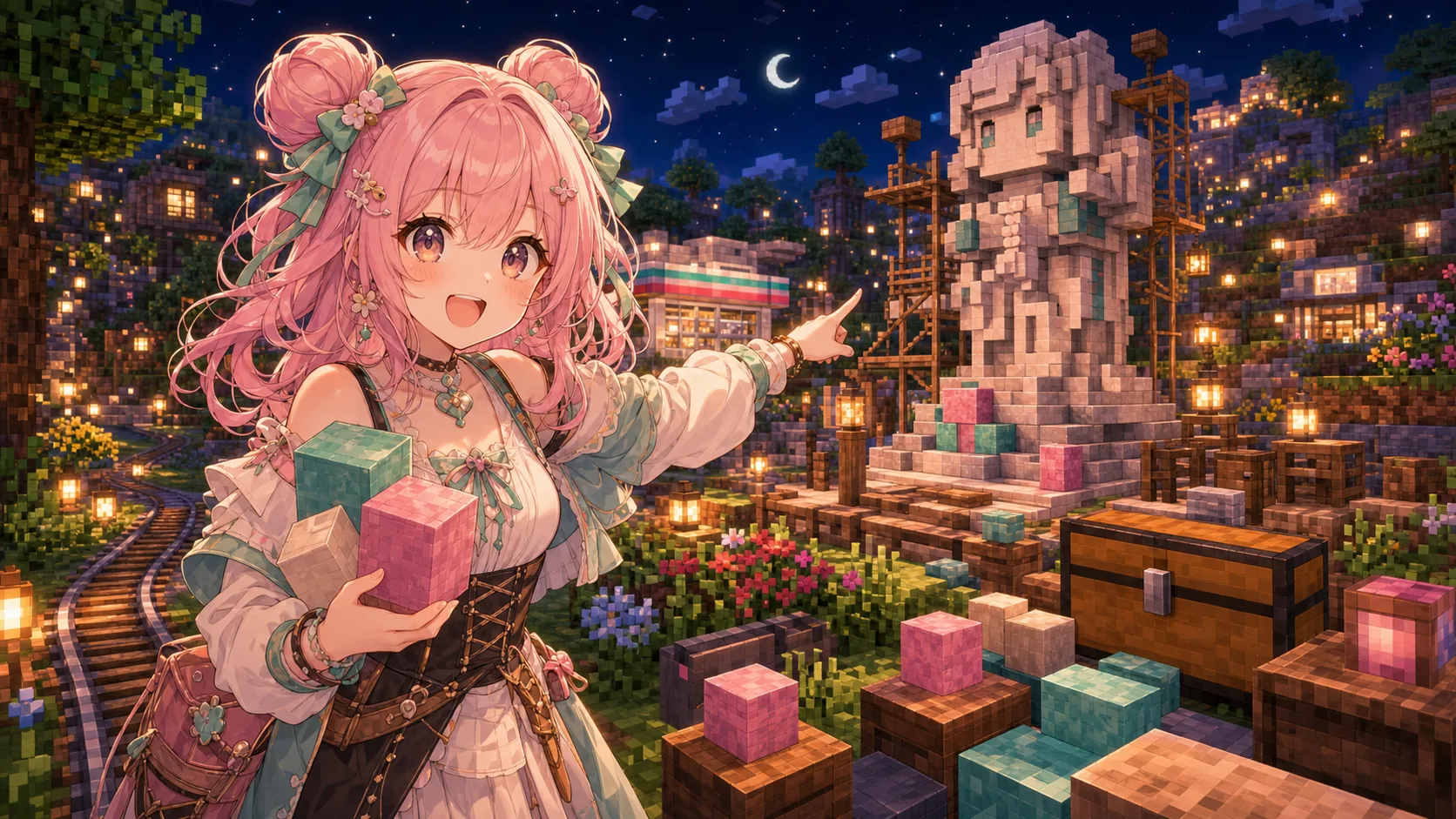 像の計画と次のマイクラ予定を話す配信部屋のイメージ