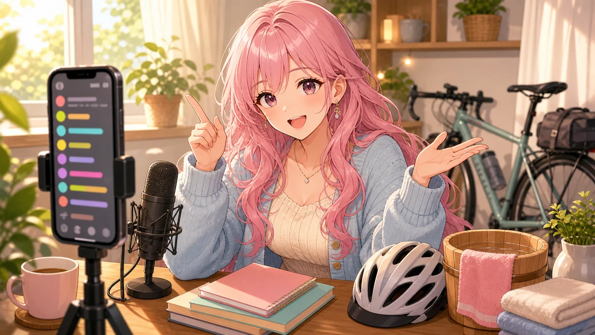 コメントから日常の話題が広がる朝活配信を描いたオリジナルキャラクターのイメージ