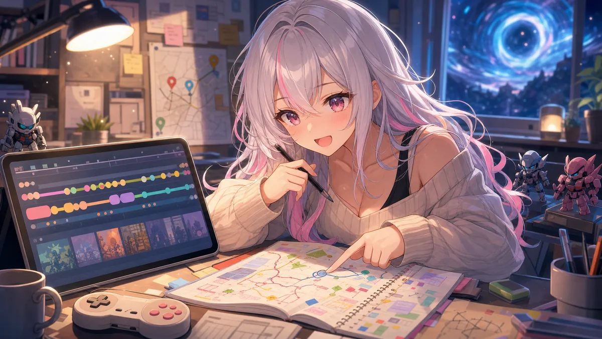 作戦メモと配信アーカイブの時刻を見比べる人物
