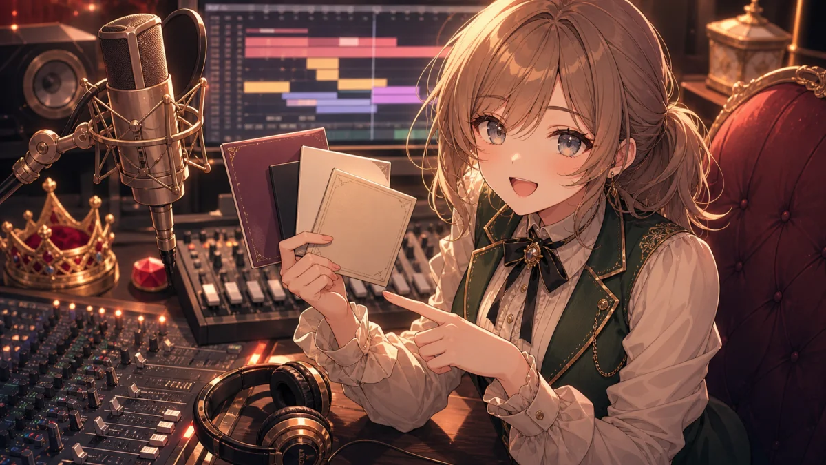 制作クレジットを確認しながら歌ってみたシリーズを聴き比べる明るい机のオリジナルイメージ