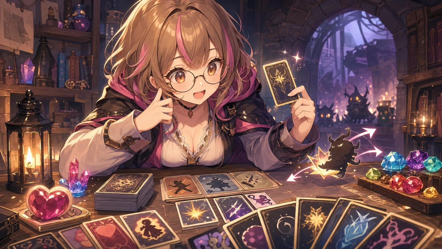 カードとマナを確認する明るい配信部屋のイメージ