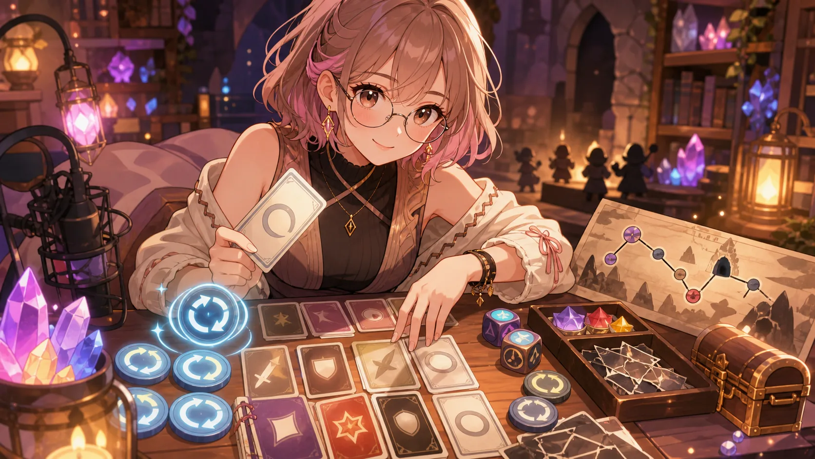 リターンジェムとリロール候補を見比べるカード選択画面のイメージ