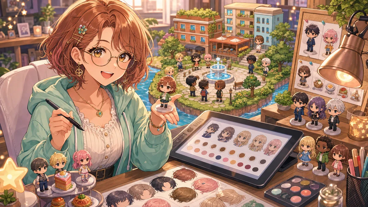 配信外で作り込んだMiiを披露する配信部屋のイラスト