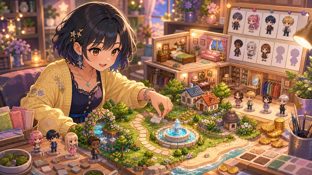 庭づくりと次回の住人追加を考える箱庭ゲーム配信のイラスト