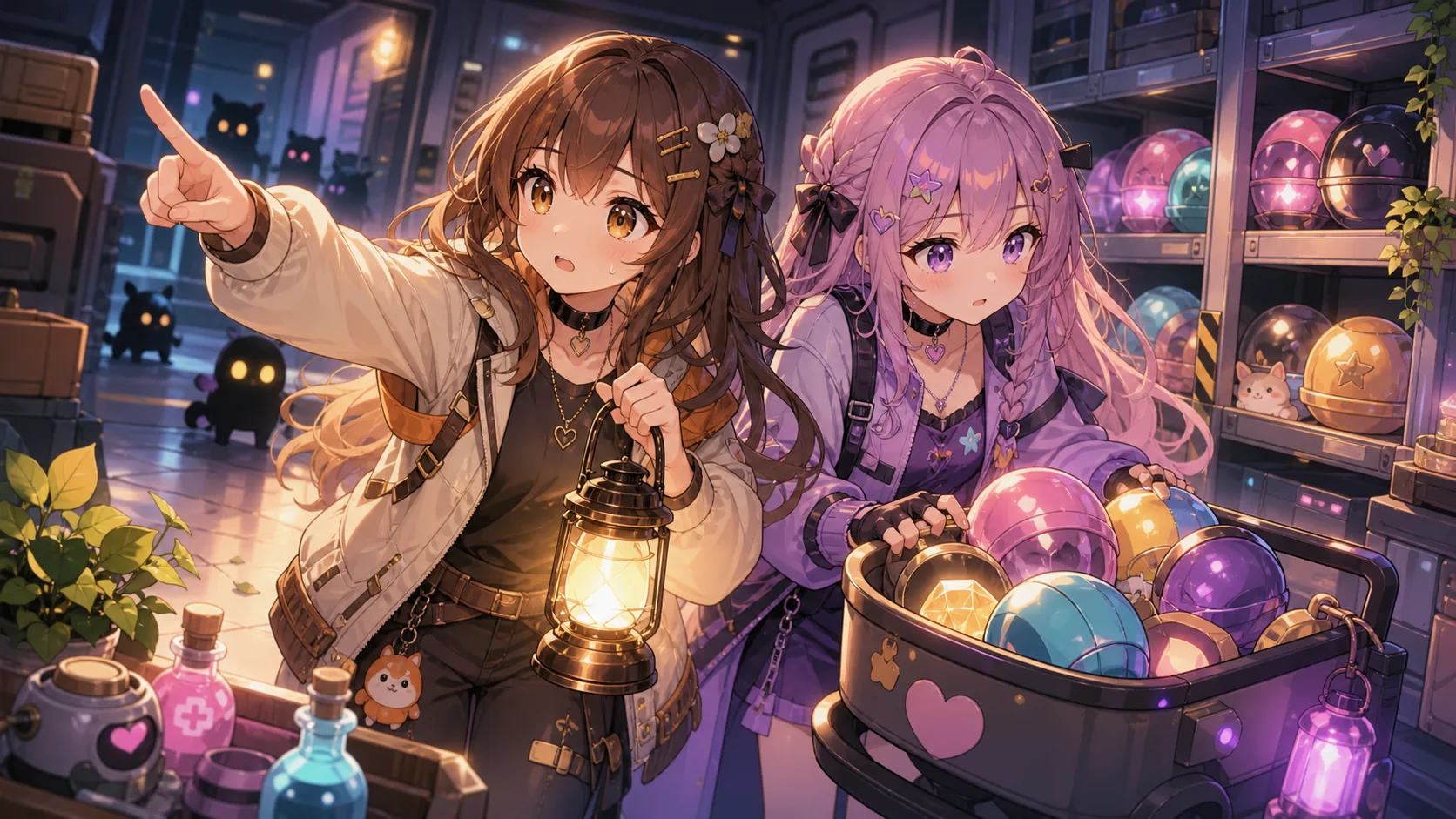 夜見れなとアルス・アルマルの2人協力探索をイメージしたオリジナルイラスト