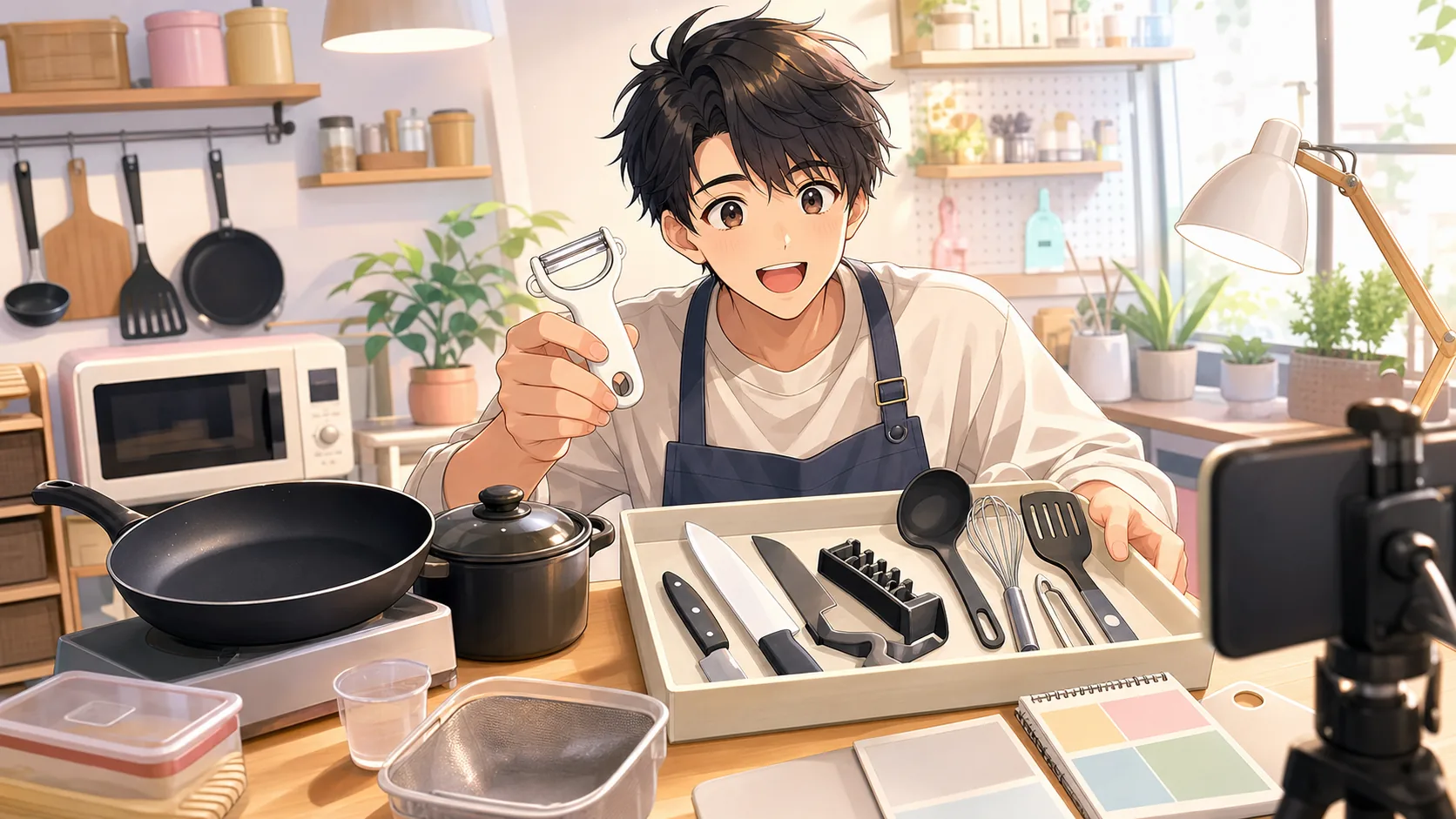 100均料理企画を相談するオリジナル男性キャラクター